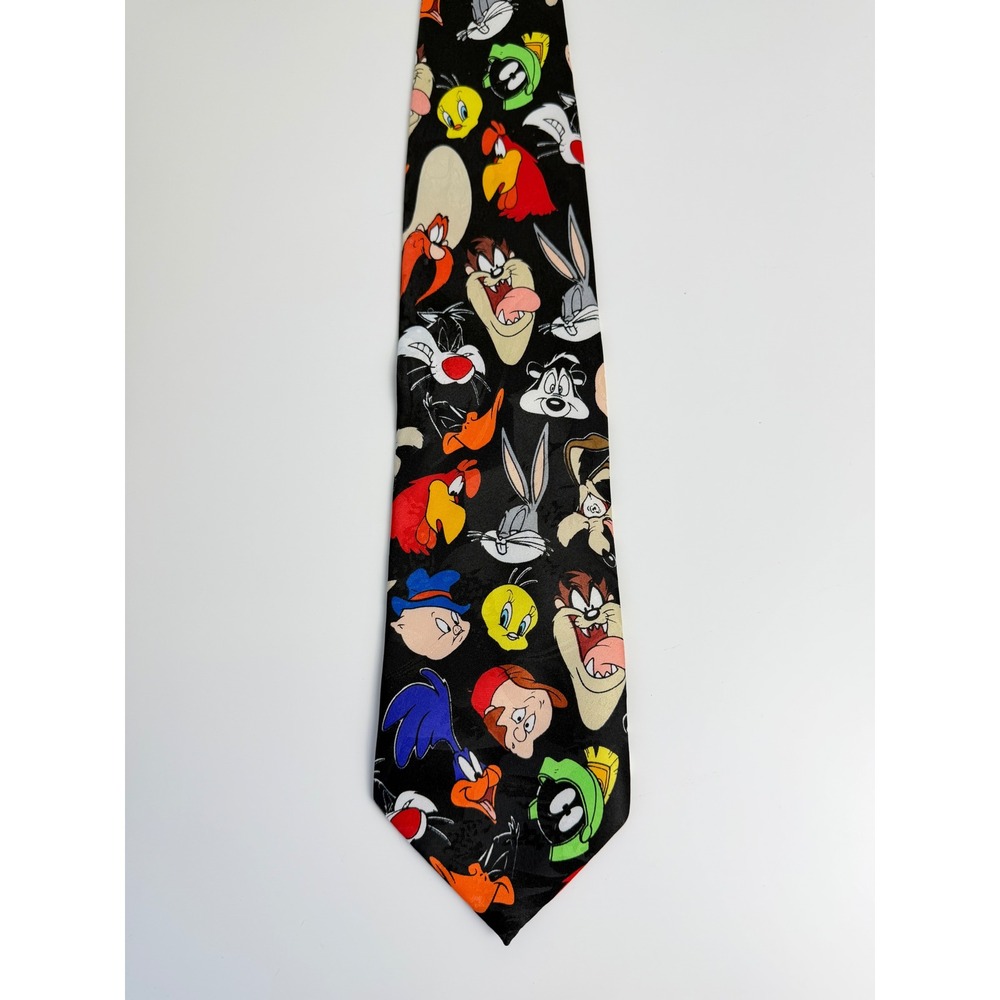 VTG Looney Tunes Mens Tie 90s Bugs Bunny Taz Daffy Sylvester Road Runner